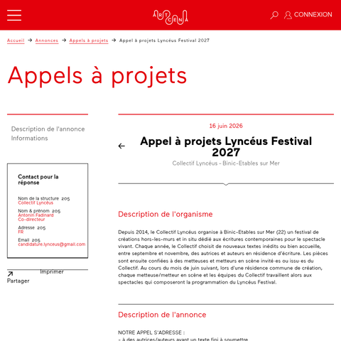 Capture d'écran du site de l'annonce