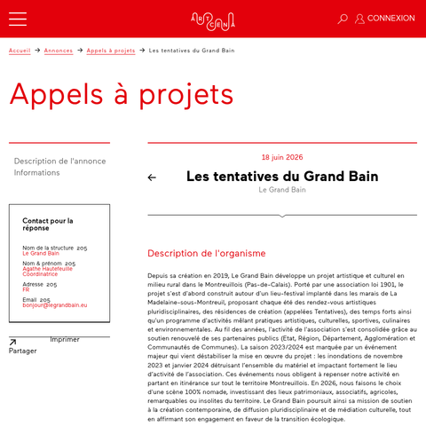 Capture d'écran du site de l'annonce
