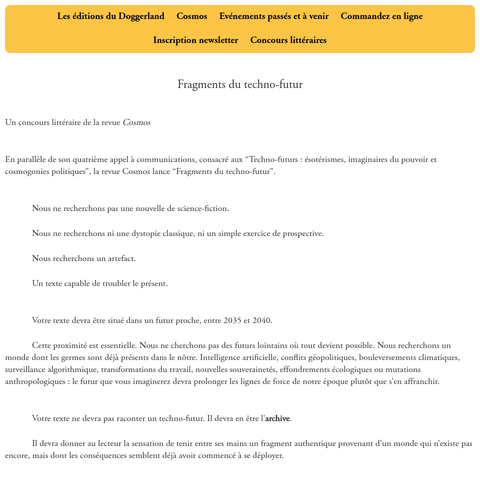 Capture d'écran du site de l'annonce