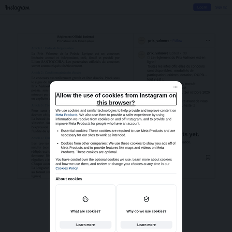 Capture d'écran du site de l'annonce