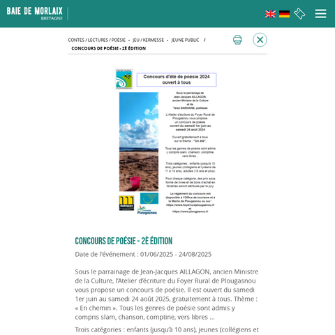 Capture d'écran du site de l'annonce