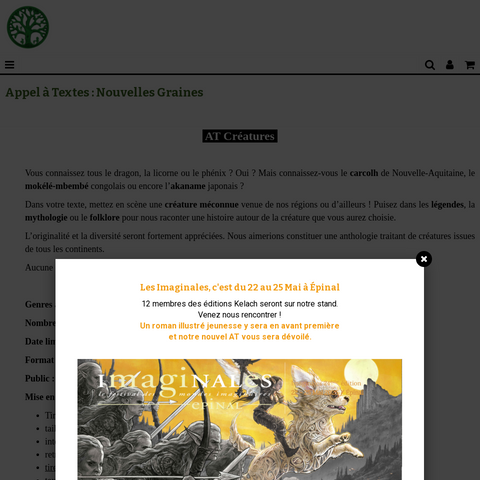 Capture d'écran du site de l'annonce