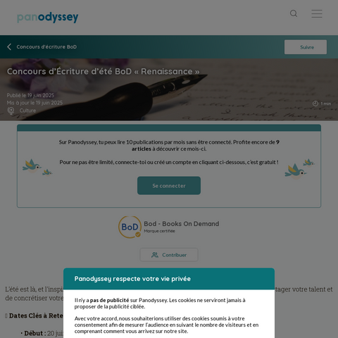 Capture d'écran du site de l'annonce