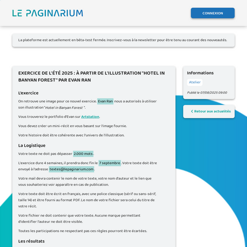 Capture d'écran du site de l'annonce