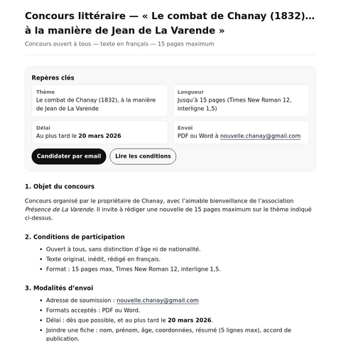 Capture d'écran du site de l'annonce