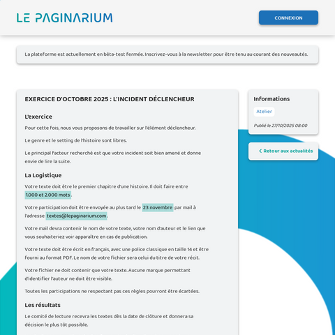 Capture d'écran du site de l'annonce