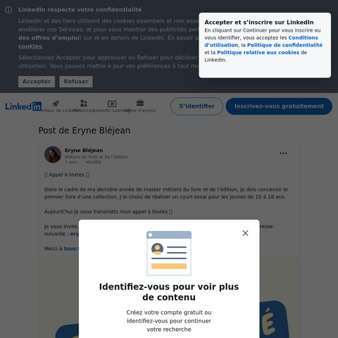 Capture d'écran du site de l'annonce