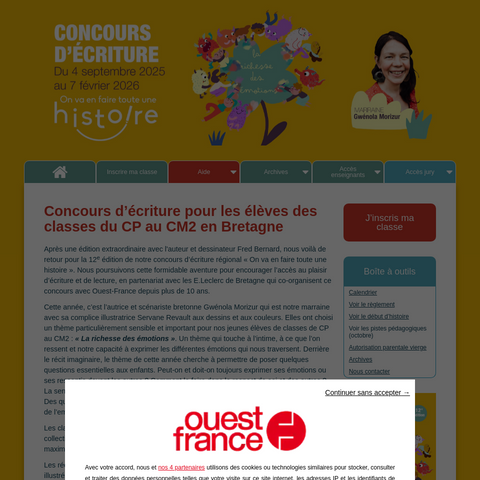 Capture d'écran du site de l'annonce