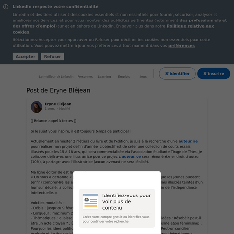 Capture d'écran du site de l'annonce