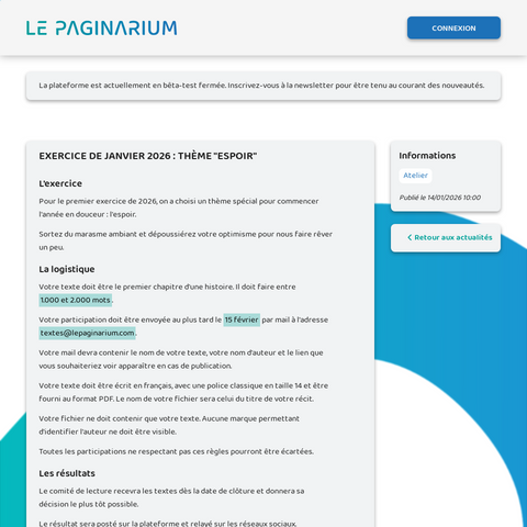 Capture d'écran du site de l'annonce