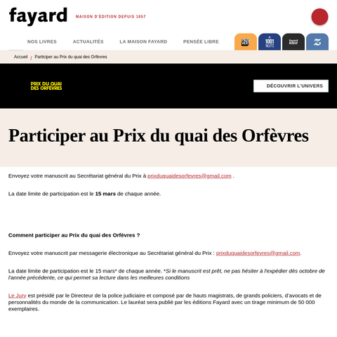 Capture d'écran du site de l'annonce