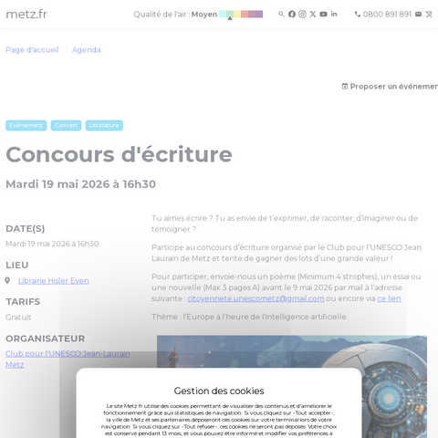 Capture d'écran du site de l'annonce